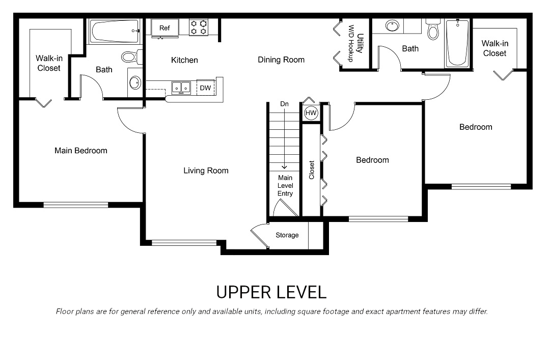 Floor plan for 3 beds, 2 baths, 1201 sqft